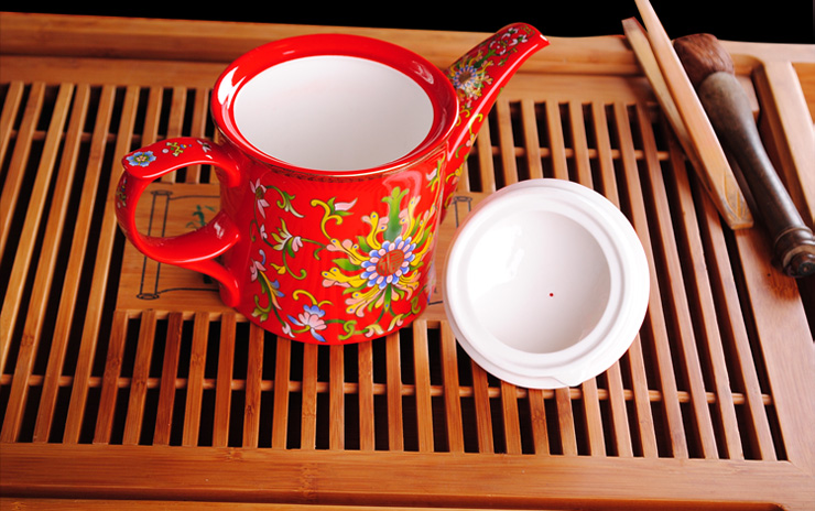 雪狼 金枝玉叶 满花 醴陵 中国红瓷 陶瓷 茶具 宫廷仿古 茶壶 茶杯