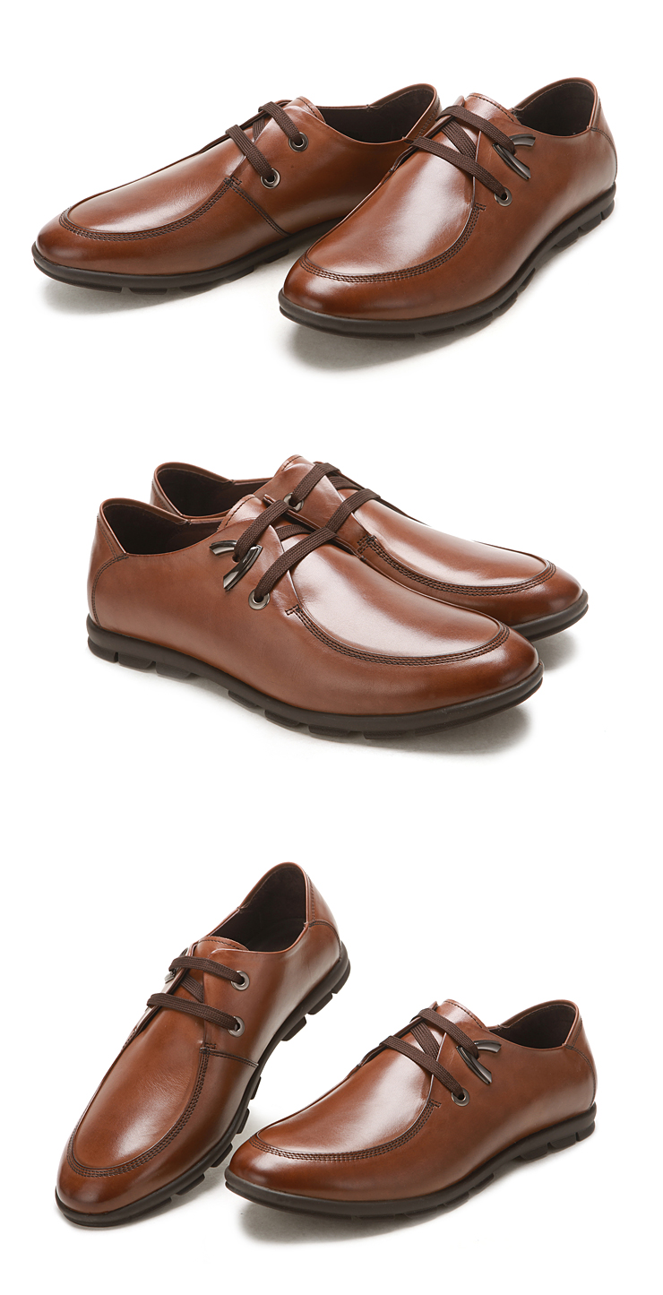 金狐狸 真皮男士商务鞋休闲鞋透气舒适办公正装鞋 1906052 棕色 39