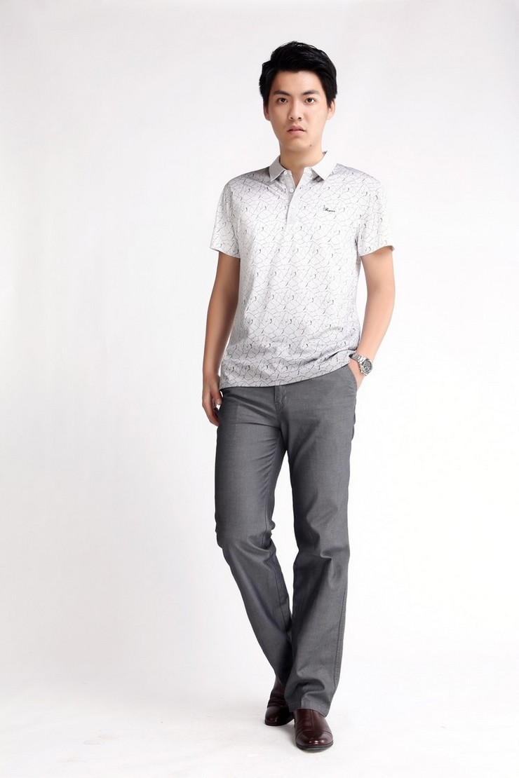 【步云男装】渐变印花 冰裂纹 短袖polo衫 zz 12008213 /2色 灰色 190