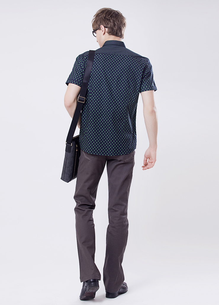 步森busen 夏季纯棉修身休闲短袖衬衫 62221216 绿色 50