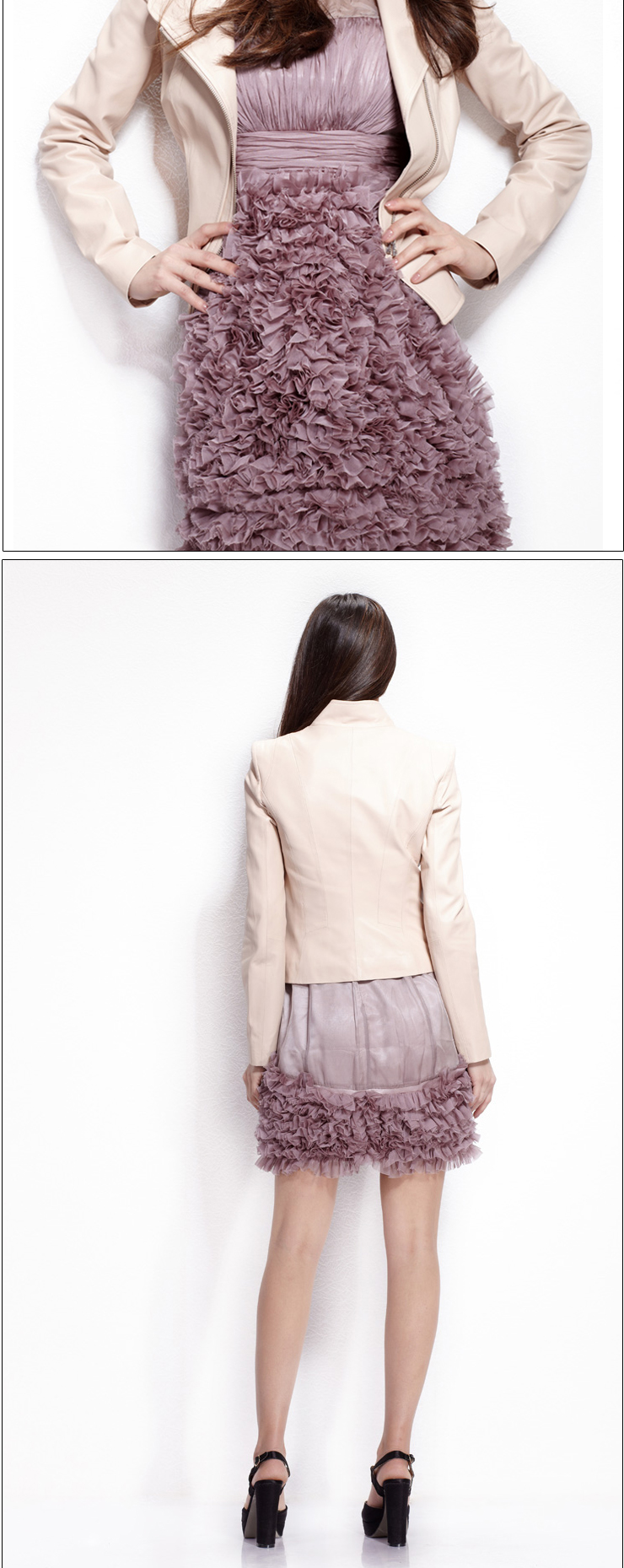 贝菲卡 beifeika 女式优质绵羊皮立领短款真皮皮衣 bfk-00057 粉砂色