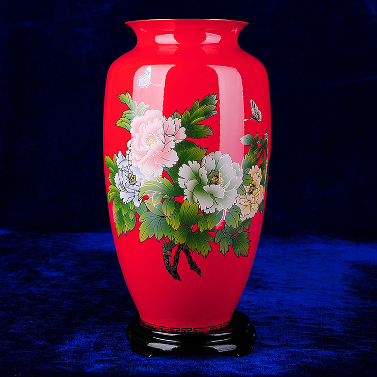 湖南红瓷花瓶 醴陵瓷器 国色天香 富贵瓶 大花瓶 特价 雪狼hb5226