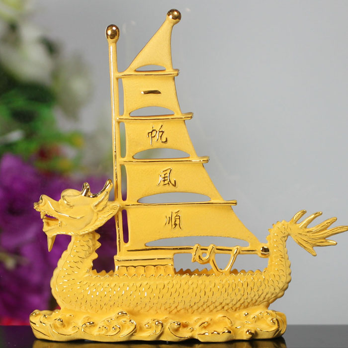 电铸24k 前程万里 一帆风顺 龙舟 龙船 商务送礼 黄金摆件