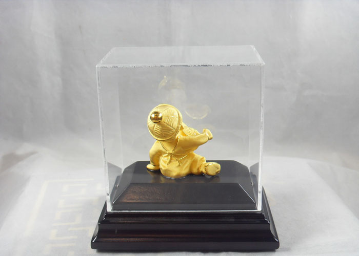 电铸24k黄金 吉祥童子 孩子满月 百天祝福礼物 高档工艺品摆件