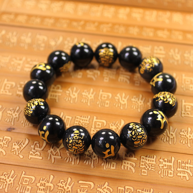 雁唐珠宝 天然黑曜石大日如来手链 生肖羊猴守护神手链 12mm单个圆珠