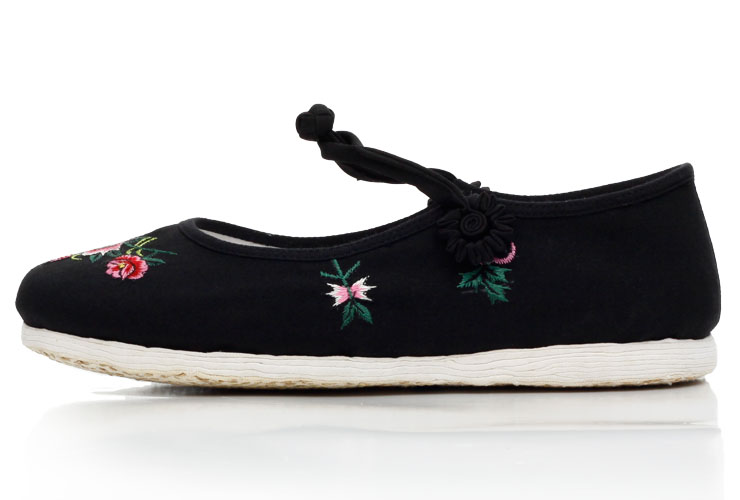 手工千层底加密毛料机绣握手女布鞋 老北京绣花布鞋 8289a 黑色 37