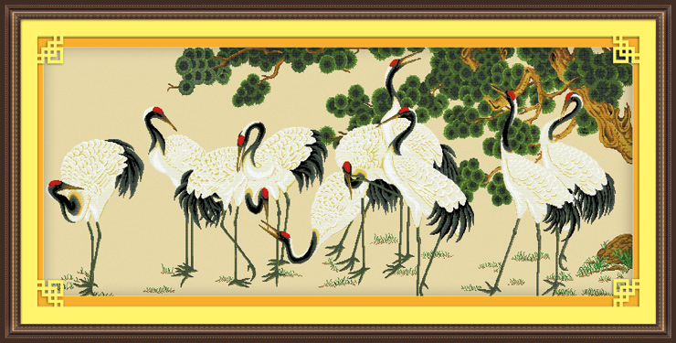 菲绣绣艺 十字绣套件 半成品 挂画 松鹤图 fj-5347