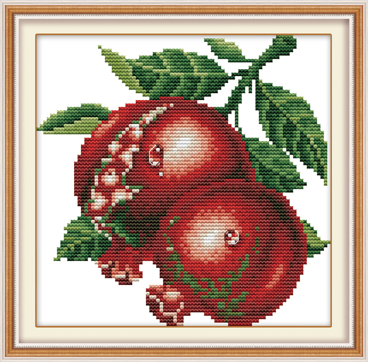 菲绣绣艺 十字绣套件 半成品 挂画 石榴 hc-5527 白布画格十字绣