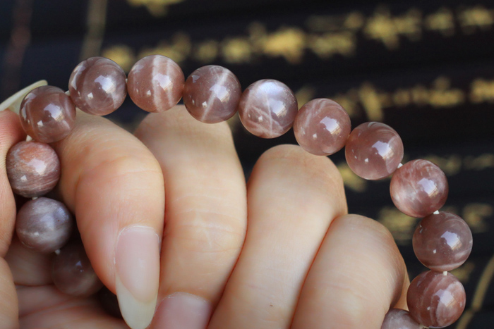 瑞熙亚 罕见纯天然9mm斯里兰卡猫眼日光石月光石手链 女款天然水晶