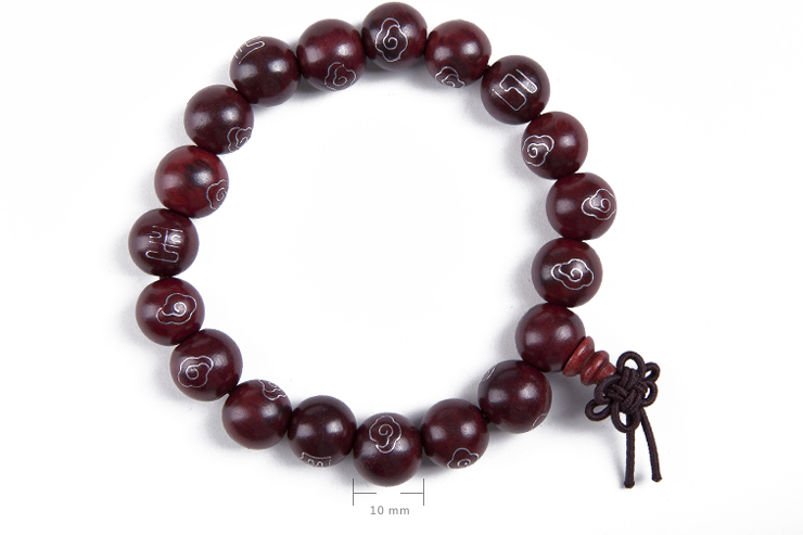 12加 黄檀红酸枝木佛珠手链镶银丝如意祥云手链串男款