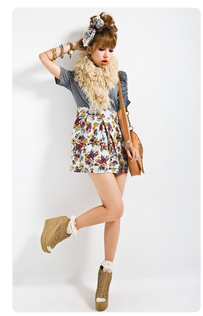 peacebird太平鸟乐町 抽皱袖拼接连衣裙ll1140137 花色 xl