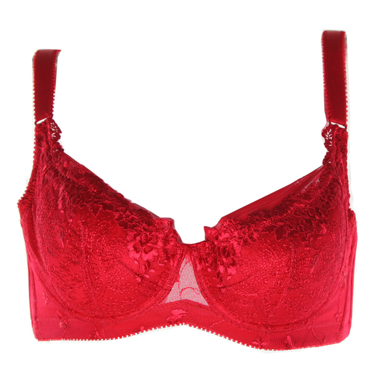 桑扶兰 3/4杯薄款大胸必备绣花聚拢侧收副乳调整型上托大罩杯文胸 aj