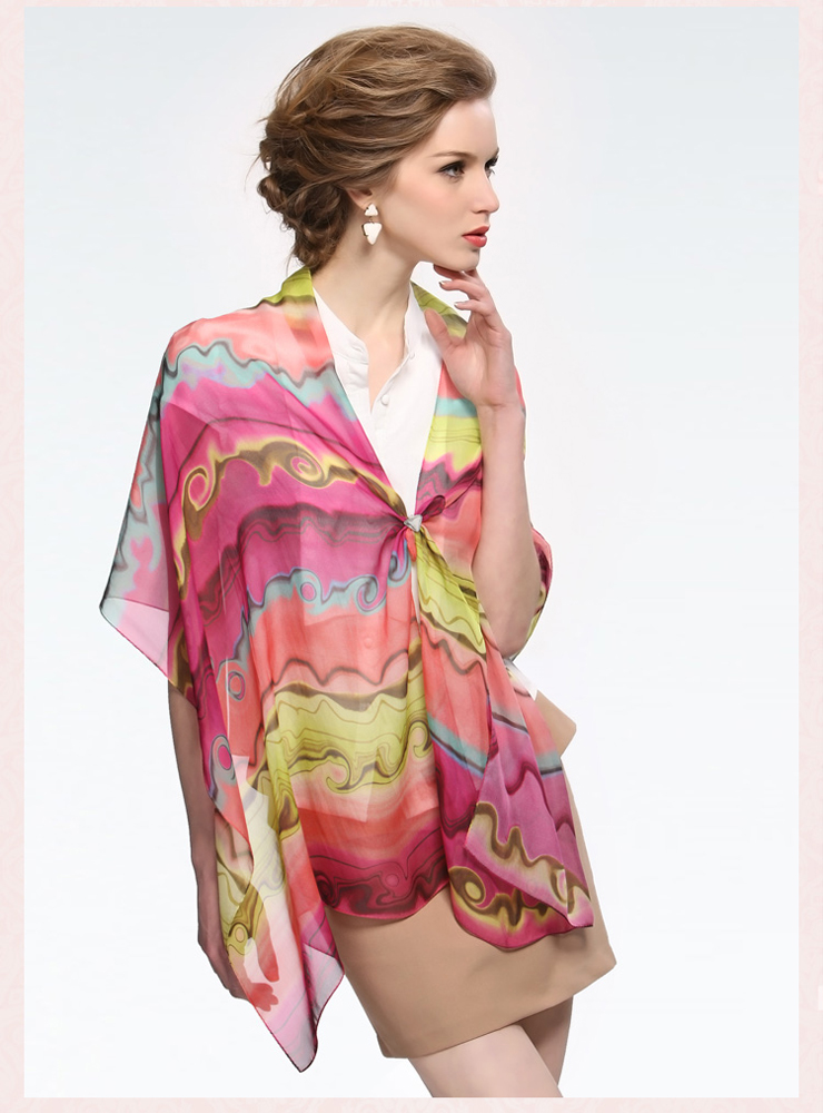 宝石蝶baoshidi品牌丝巾100%桑蚕丝围巾礼品长巾/奇幻世界 彩色