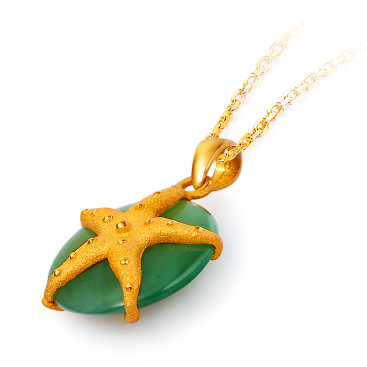 【支持货到付款】周大福 海之精灵系列 和田玉足金吊坠 r8046