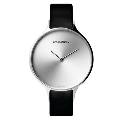 乔治杰生(georg jensen)concave系列 银盘黑皮女士石英表3575280