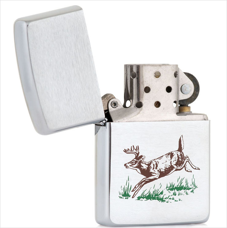 zippo打火机tg8227 镀铬拉丝彩印-鹿 95年生产