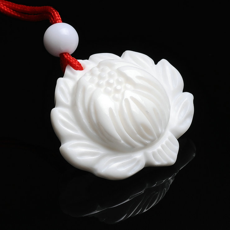 seatle西雅图 凝神静心天然白砗磲佛教莲花吊坠 出水白莲 附开光与