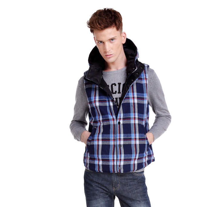 以纯 男装休闲两面穿 棉衣背心11311342 紫蓝 xl