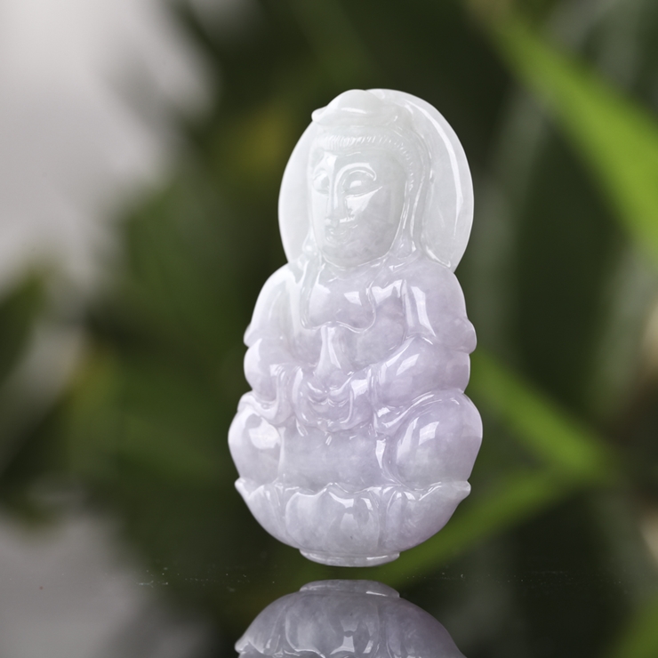 shengkai 圣凯 天然缅甸玉器a货冰种紫罗兰玉观音 翡翠吊坠 f12030196