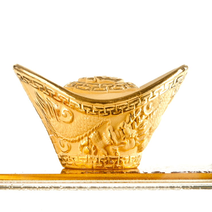 梦克拉千足金铸金绒沙金摆件金元宝摆件 龙凤元宝 元宝摆件千足金