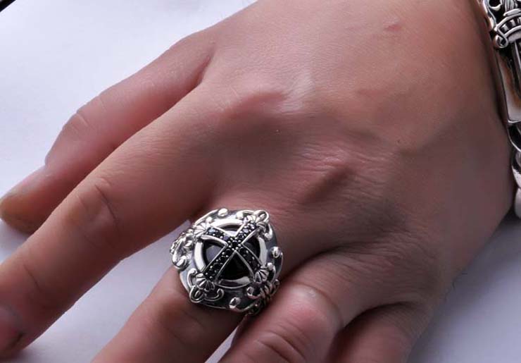 永恒の恋 925泰银 男士饰品 潮流风格 非主流银器 十字王戒指 19号