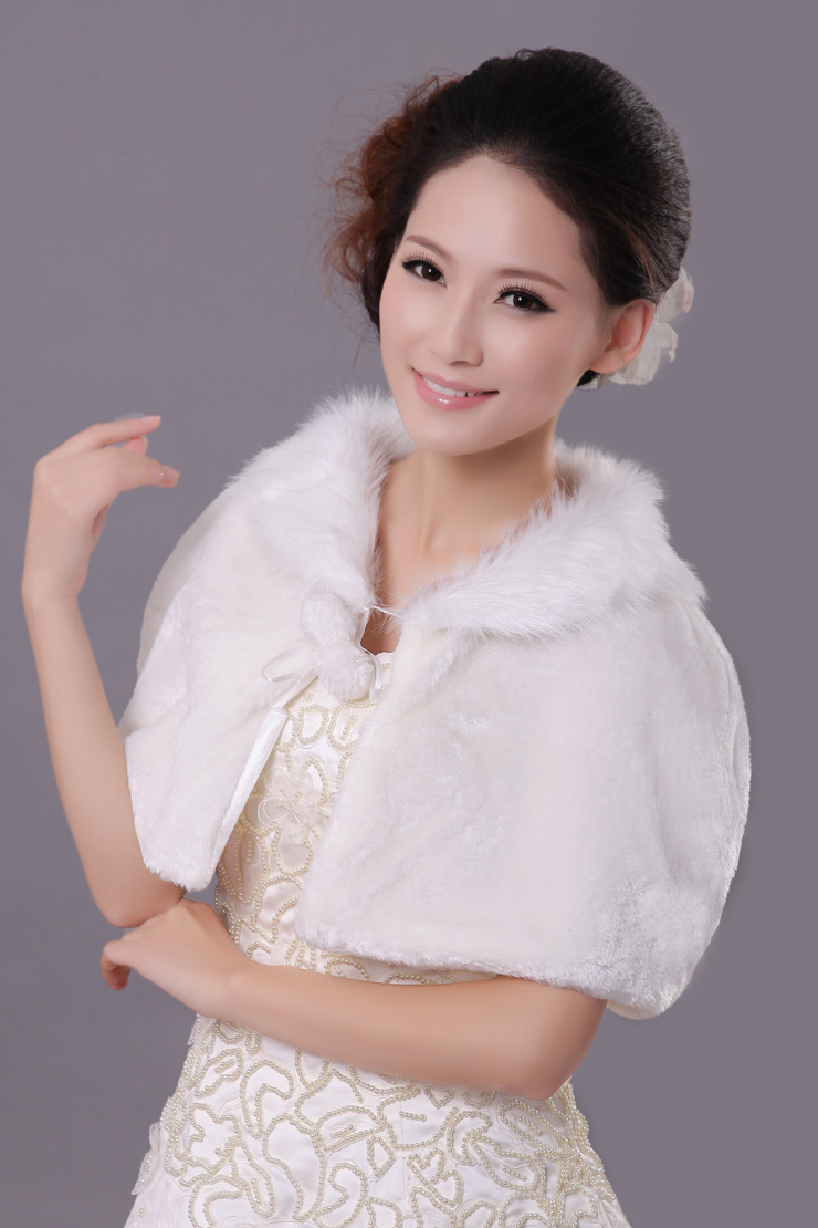 mslover 婚纱礼服春秋冬季保暖搭档 平绒长毛领新娘结婚毛披肩斗篷 fw