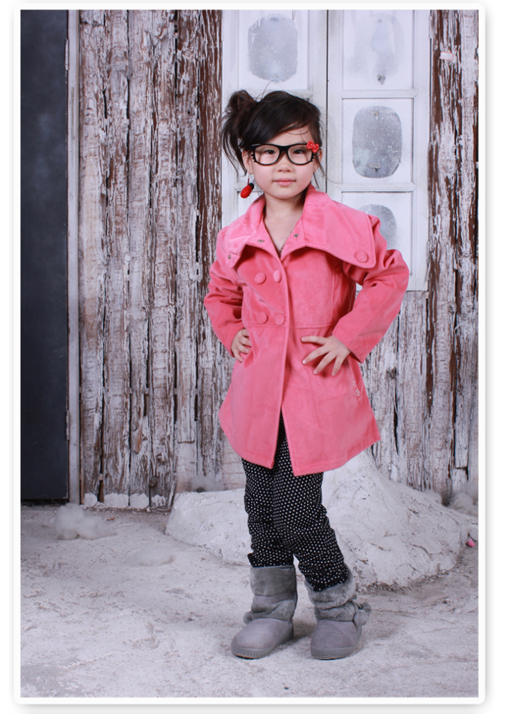 野豹童装2012秋装新品女童中童风衣外套 桃红色 120