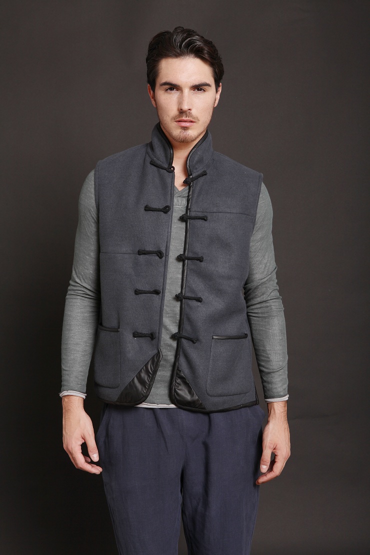 柒唐男士唐装马甲 立领直扣中式服装 中国民族风男装马夹 坎袖背心冬