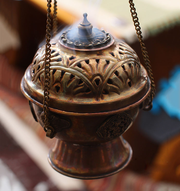 raj 吉祥八宝吊熏香炉 送黄金木檀香塔香 印度进口手工香薰香具 铜制