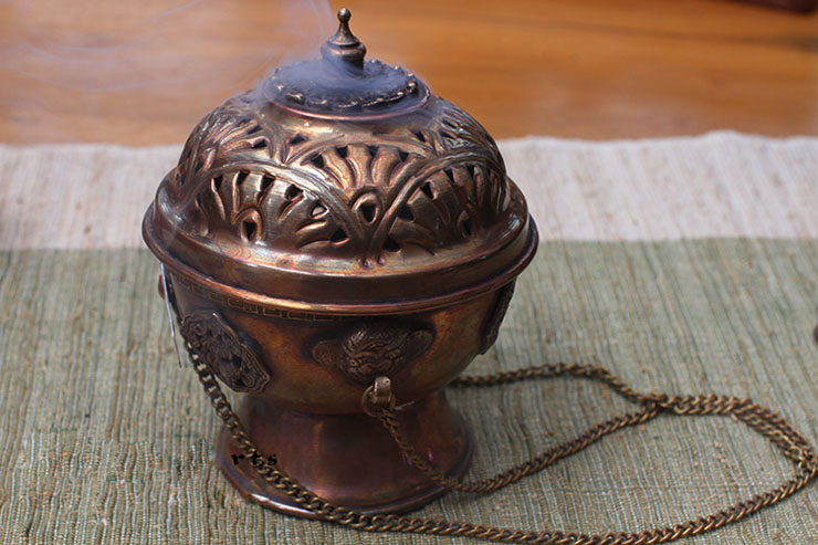 raj 吉祥八宝吊熏香炉 送黄金木檀香塔香 印度进口手工香薰香具 铜制