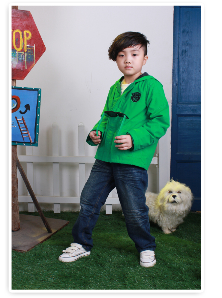 野豹童装 男童 秋冬款大童 纯色百搭保暖拉链衫连帽风衣外套 桔黄色