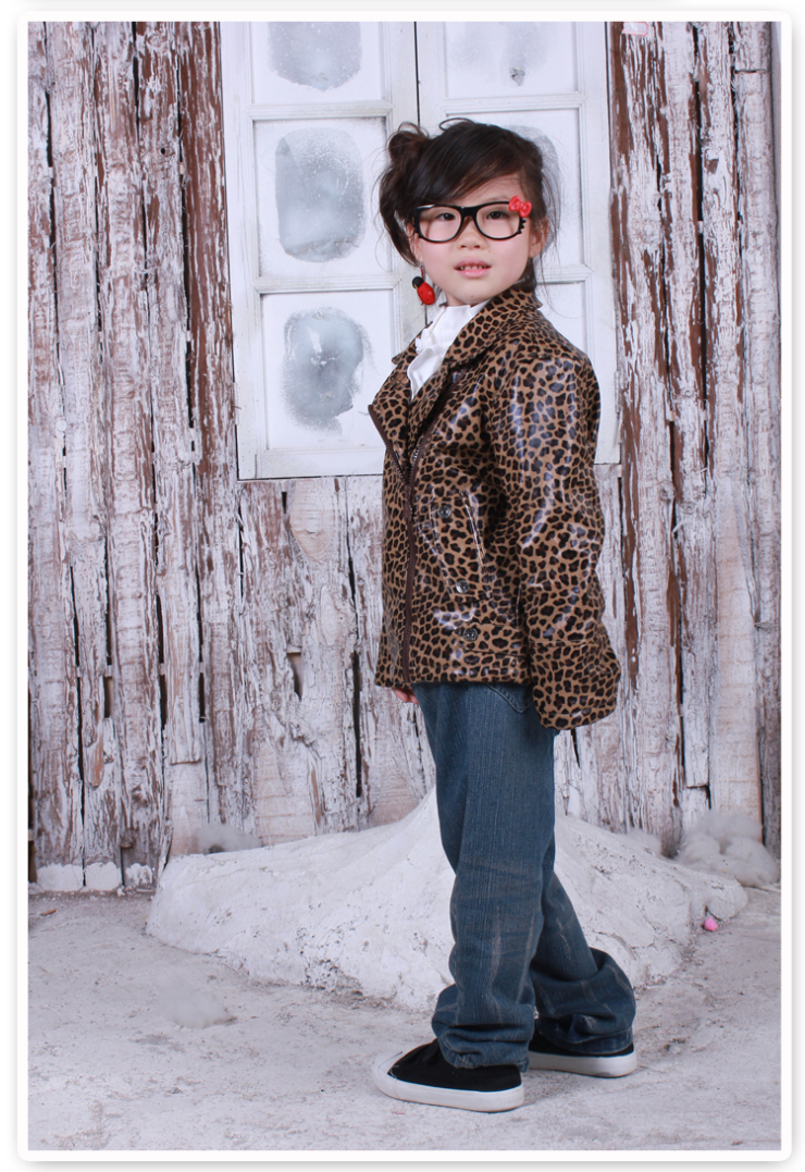 2012 野豹童装 男女童秋冬保暖加厚豹纹皮衣外套拉链夹克衫 51969