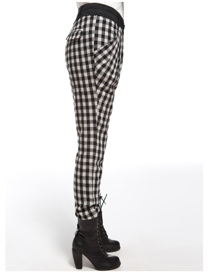 peacebird太平鸟 冬装女格纹长裤ag1150436 黑白格 s