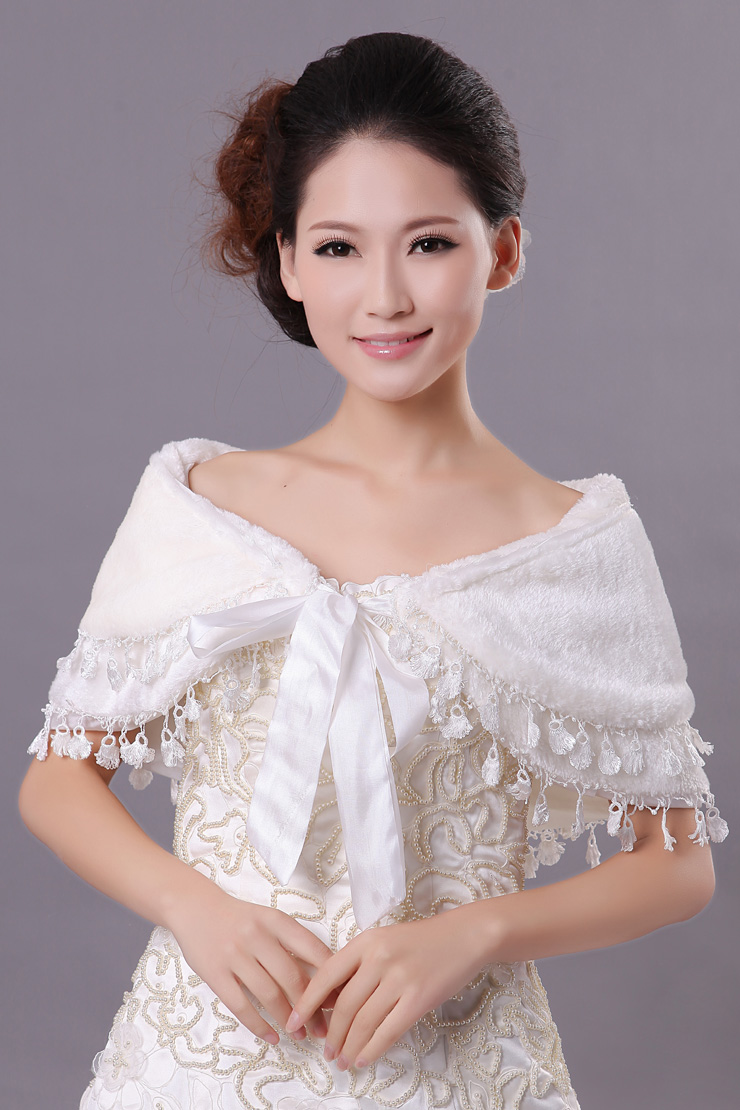 mslover 婚纱礼服春秋冬季保暖搭档 多层蕾丝平绒娘结婚毛披肩 fw