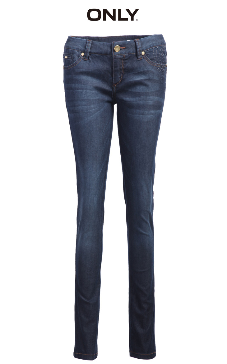 only秋装新品水洗磨白金线装饰修身女小脚sk牛仔裤l|112432054 165