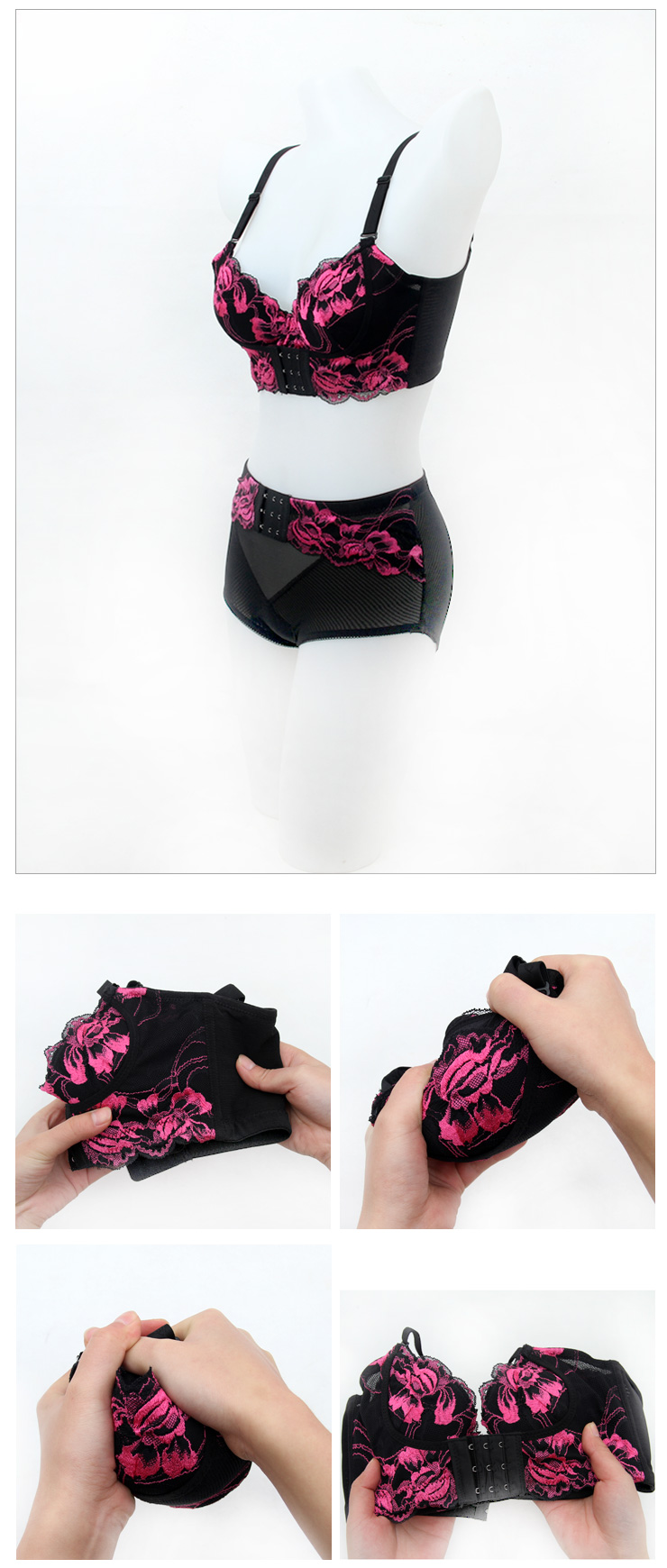 猫咔纤丽婷文胸内衣内裤套装 聚拢调整 黑玫红 80b