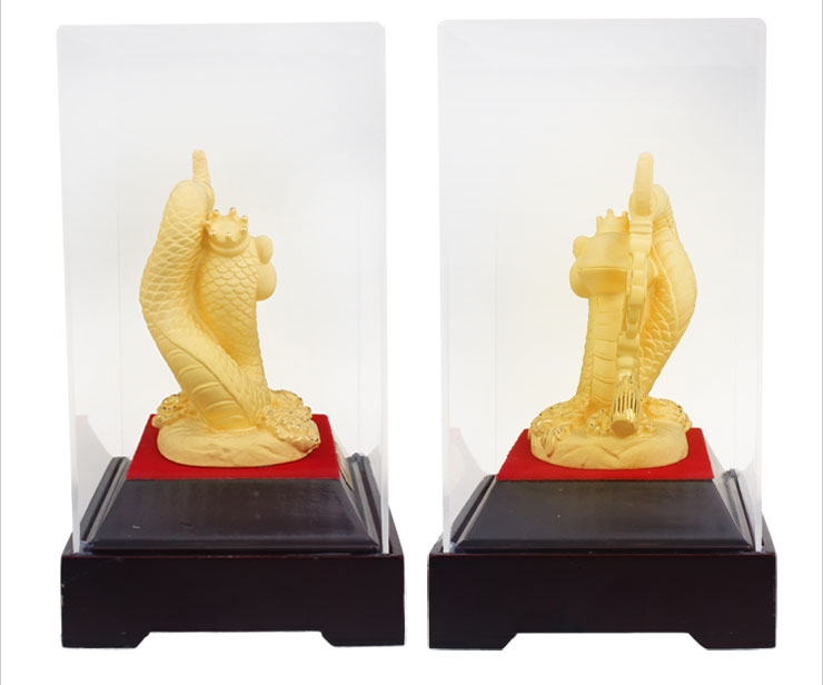 满意礼 绒沙金 金蛇送福 蛇年本命年吉祥物 生肖礼品摆件 新年贺岁