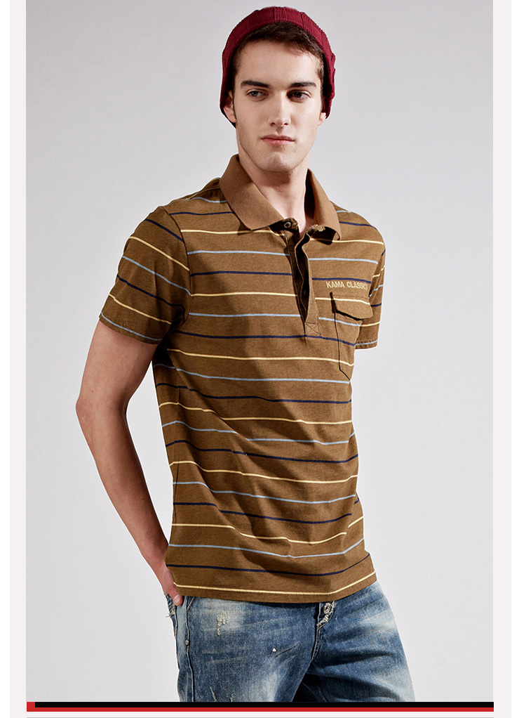 短袖polo衫男 卡玛kama 男士条纹商务休闲polo衫 2212517 短袖polo衫