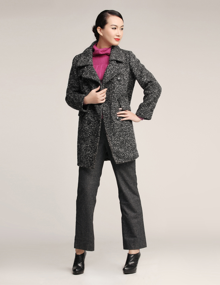 女装 大衣 showlong 舒朗 简约立领双排扣羊.