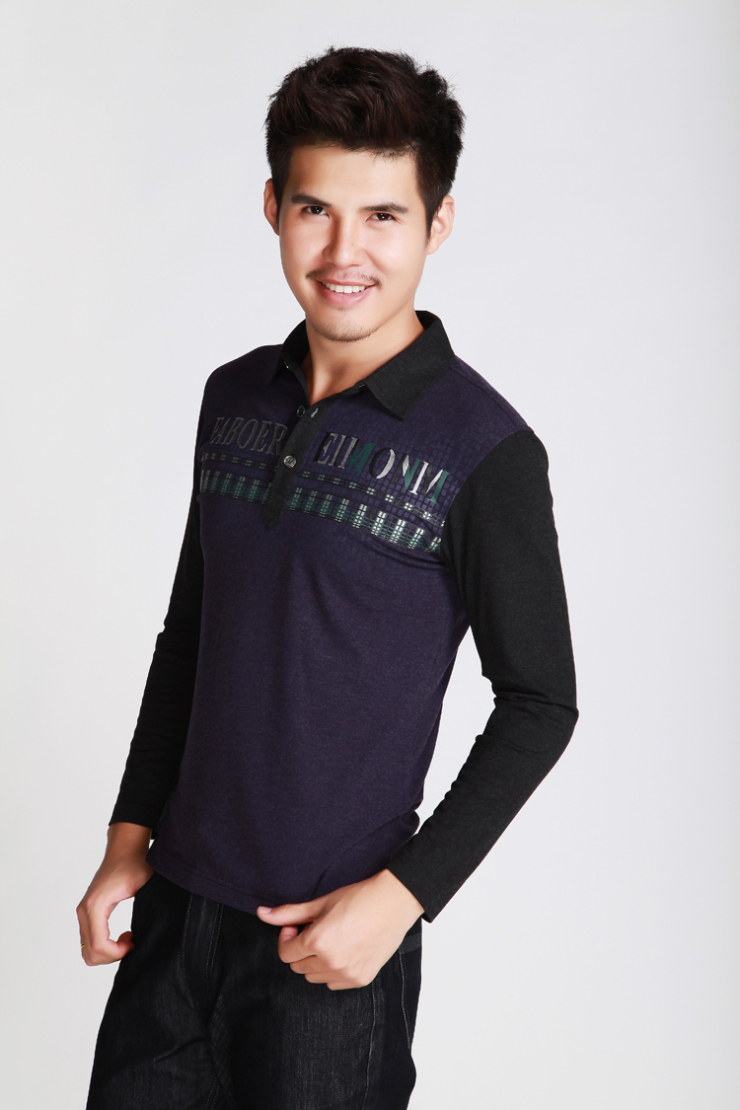 法勃尔faboer 春秋男装新款 休闲男士长袖纯莫代尔棉polo衫 韩版修身