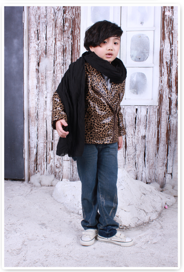 2012 野豹童装 男女童秋冬保暖加厚豹纹皮衣外套拉链夹克衫 51969