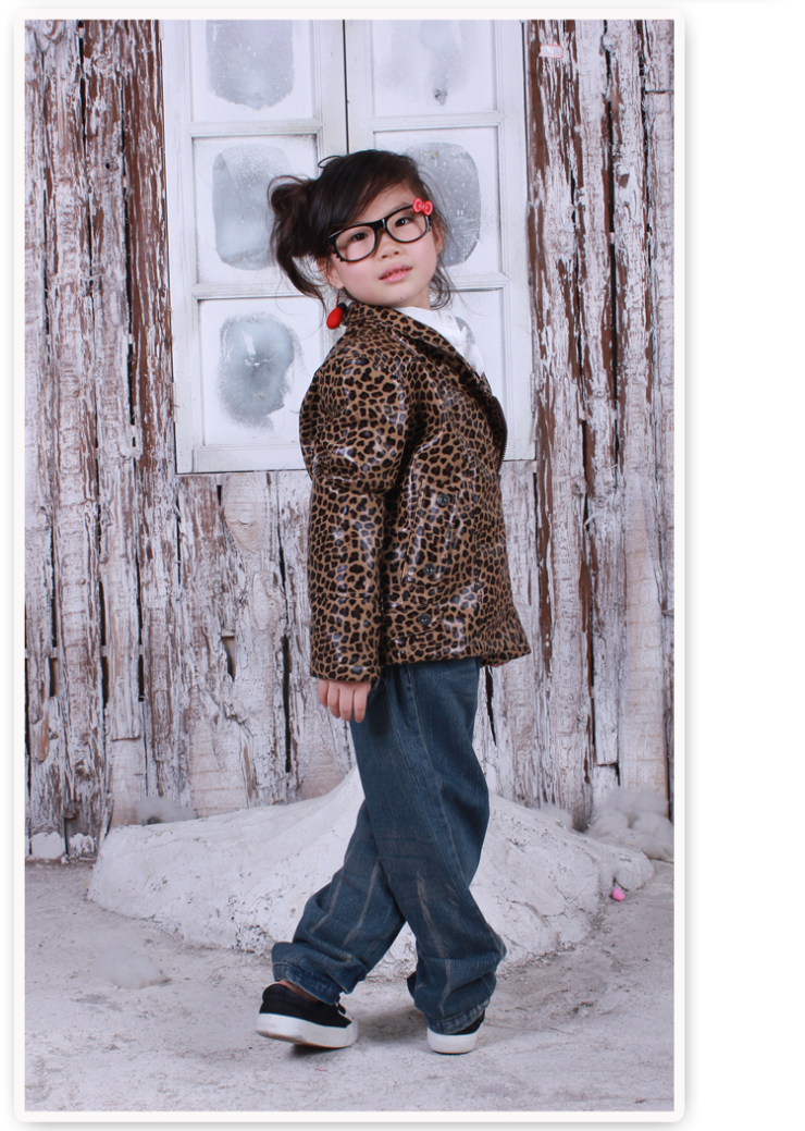 2012 野豹童装 男女童秋冬保暖加厚豹纹皮衣外套拉链夹克衫 51969