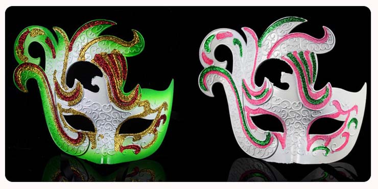 盛泉新款 表演 舞会面具 意式风格 半脸凤凰彩绘面具 颜色混发-5个