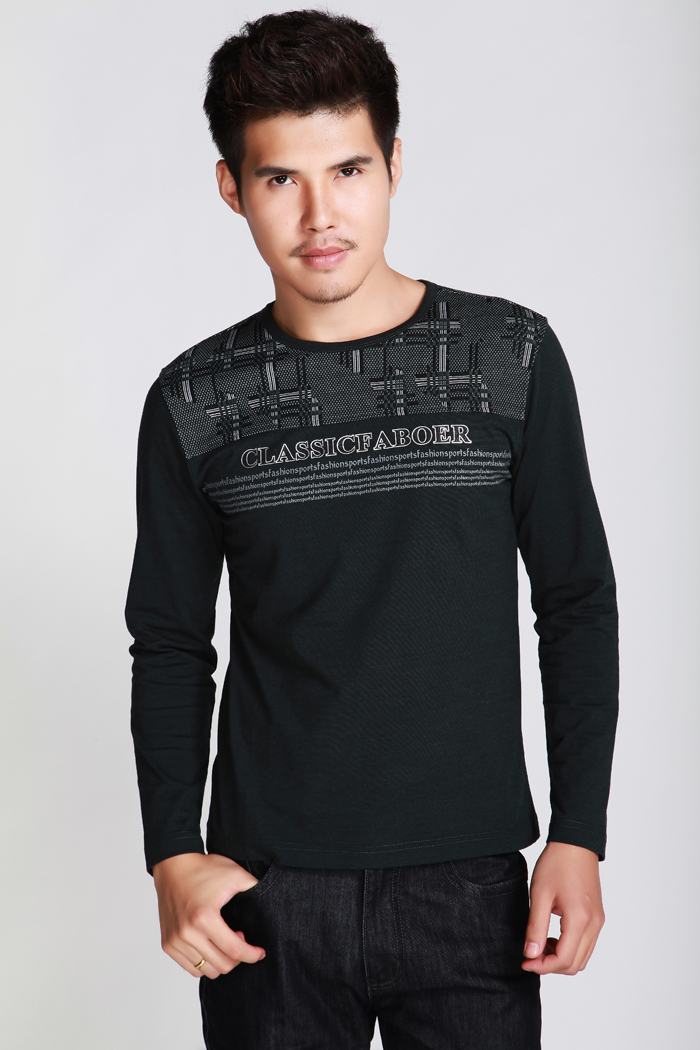 法勃尔faboee秋冬男装新款 休闲男士长袖莫代尔棉圆领t恤 韩版修身