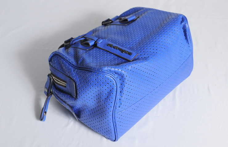 圣龙 冲孔软牛皮彩蓝双层拉链手提包 10001016