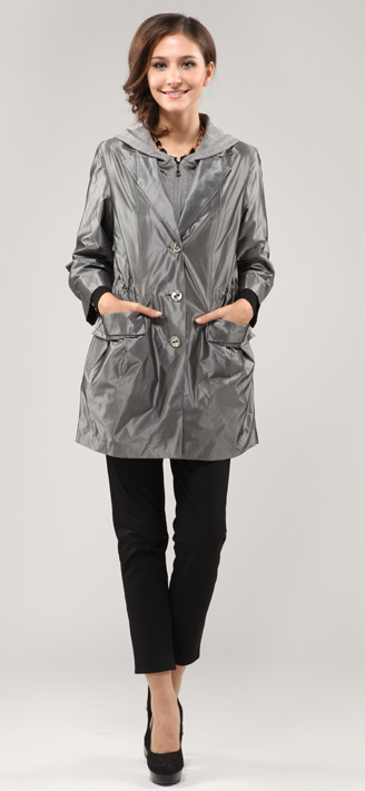 yiner音儿影儿 2012秋冬中长款休闲羊毛帽兜女风衣外套 灰色80107070