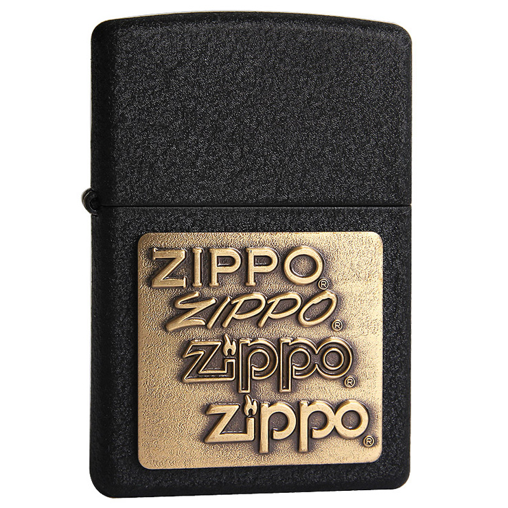 zippo 打火机 黑裂漆四代标志铜徽章 zippo经典四标志 362