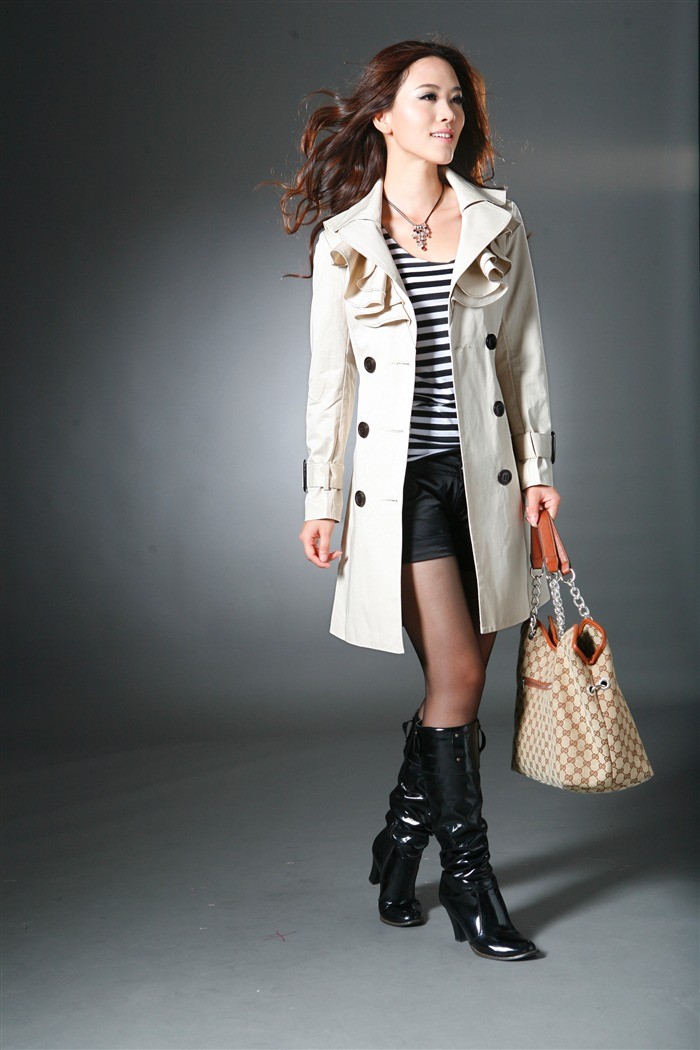 蓝枝雪 2012秋装新款韩版荷叶领优雅修身ol中长款风