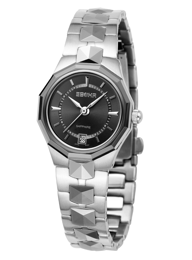 依波表(ebohr)纳米及间钨钢系列 05598243 日历显示 女士腕表 钢带