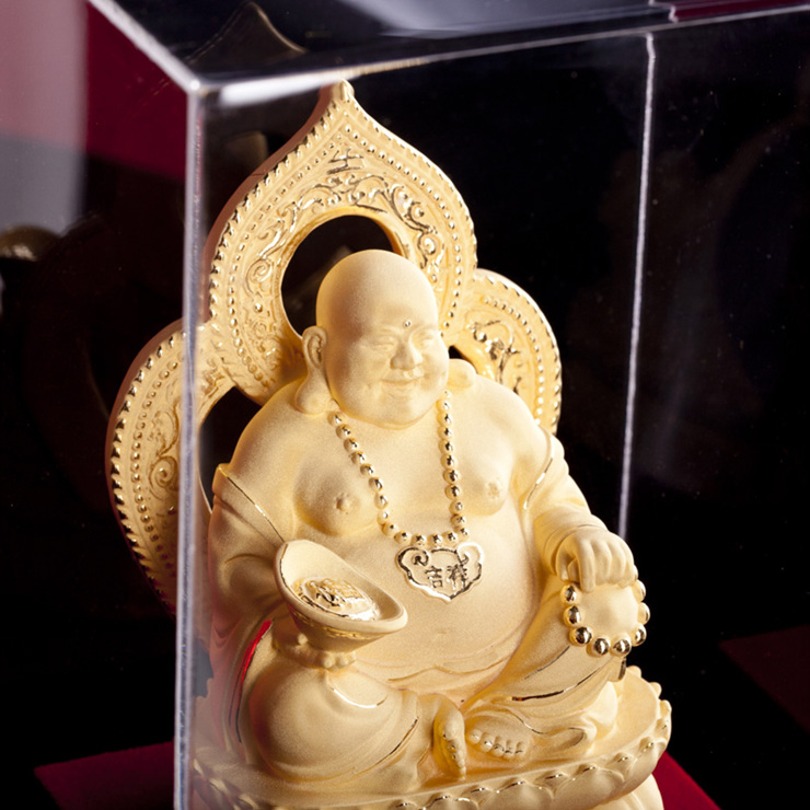 沐恩礼品 千足金铸金绒沙金摆件 和气生财